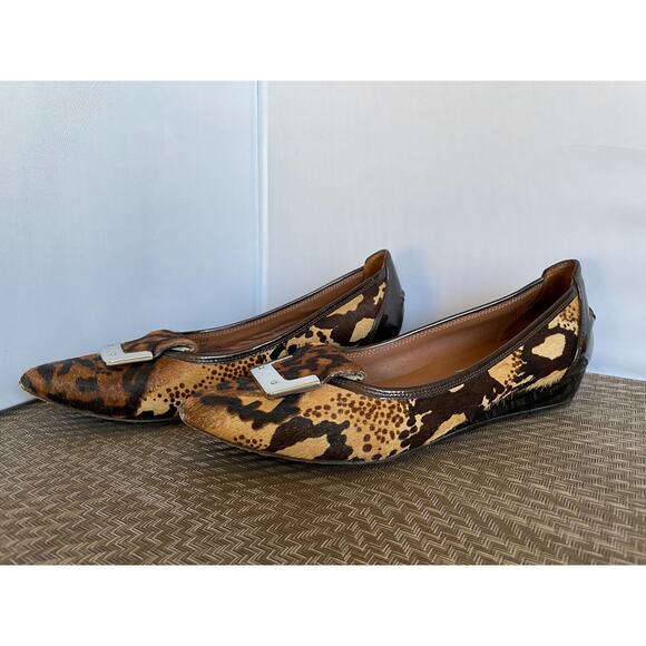 Donald Pliner NILA Calf Hair Animal Print Patent Leather Low Wedge Size 6.5 - Picture 1 of 7